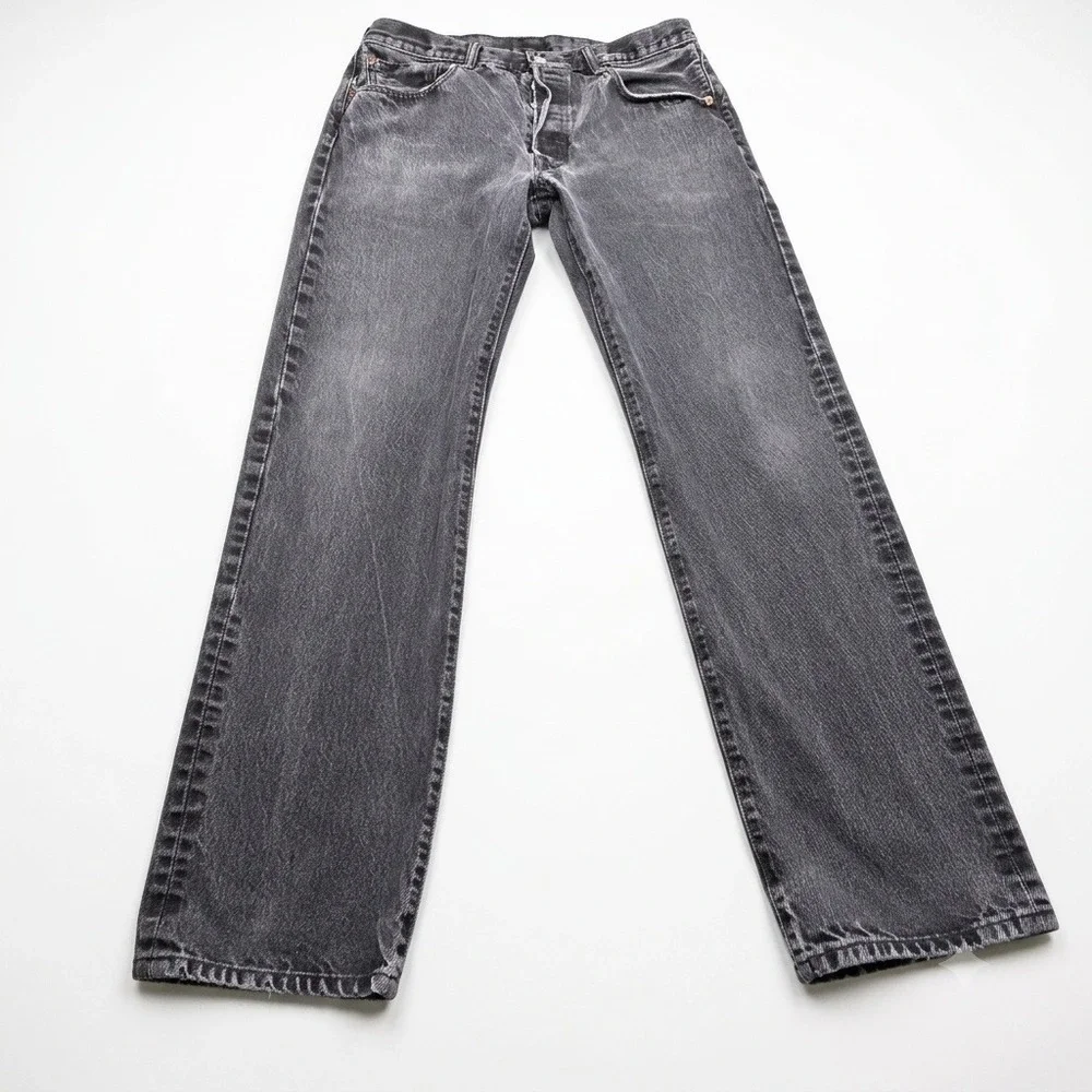 Levi's 501 Jeans Mens 34x34 Actual 33x32 Faded Black Distressed Button Fly‎